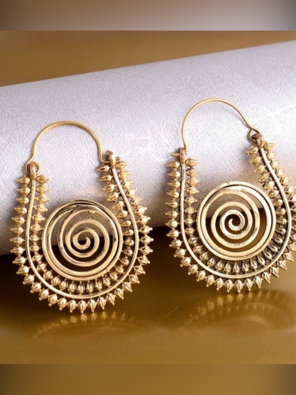 Handcrafted Gold Spiral Hoop Earrings - Women Jewelry